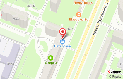 Супермаркет Пятёрочка на проспекте Художников, 24 к 1 на карте