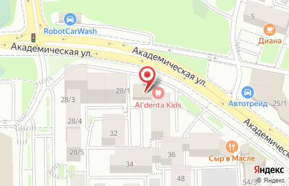 Стоматологическая клиника Альдента на Академической улице на карте
