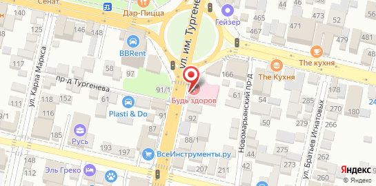 Клиника Будь Здоров на улице Тургенева на карте