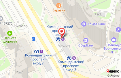 Станция Комендантский проспект на карте