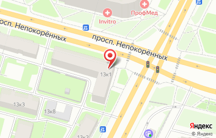 Продовольственный магазин на проспекте Непокорённых, 13 к1 на карте