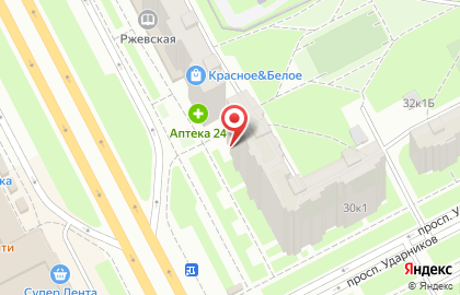 Продуктовый магазин на проспекте Ударников, 24 на карте