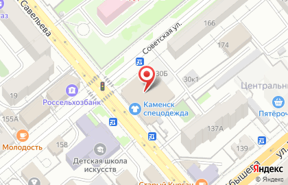 Киоск по продаже фруктов и овощей, Центральный район на улице Савельева на карте