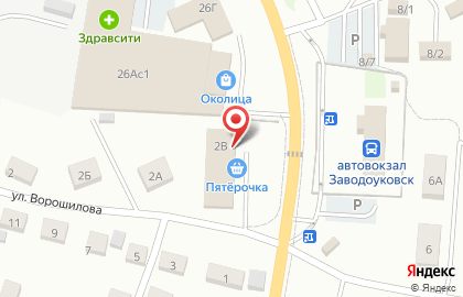 Супермаркет Пятёрочка на улице Ворошилова на карте