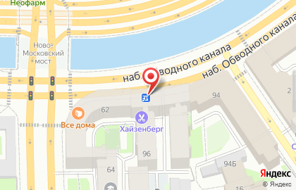 Магазин выпечки на набережной Обводного канала на карте