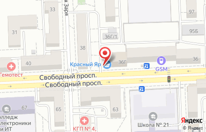 Гастроном Красный Яр в Железнодорожном районе на карте