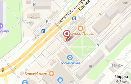 Магазин зоотоваров на Космическом проспекте на карте