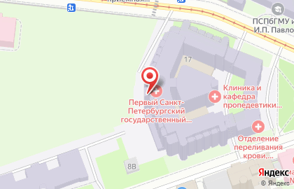 Клиника ПСПбГМУ им. академика И.П. Павлова в Петроградском районе на карте