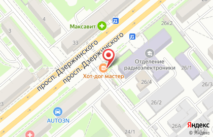 Киоск фастфудной продукции Хот-дог Мастер на проспекте Дзержинского на карте