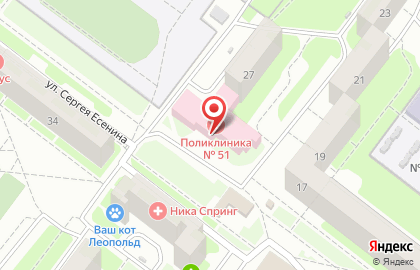 Городская поликлиника №51 на улице Сергея Есенина на карте
