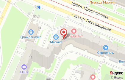 Центр стоматологии Крона Дент на проспекте Просвещения на карте
