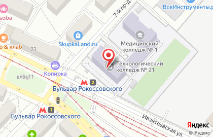 Технологический колледж №21 на Бульваре Рокоссовского на карте