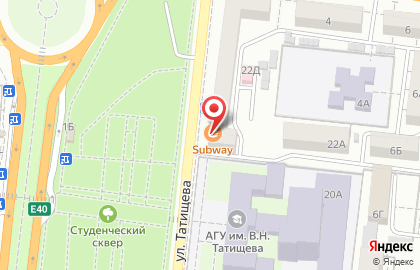 Ресторан быстрого обслуживания Subway на улице Татищева, 22 на карте