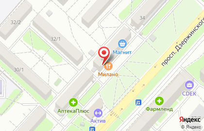 Пиццерия и суши-бар Милано на проспекте Дзержинского на карте