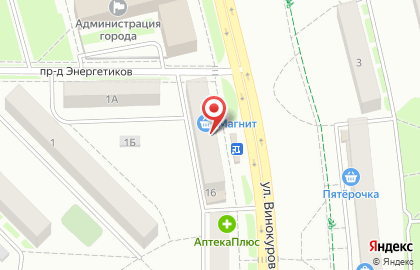 Супермаркет Магнит у дома на улице Винокурова на карте
