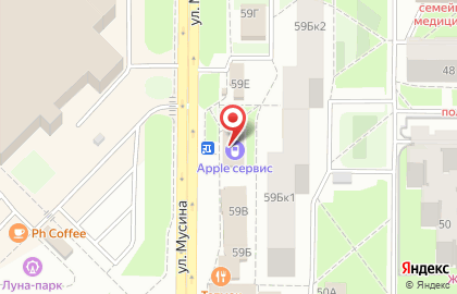 Сервисный центр по ремонту телефонов и ноутбуков Apple service на улице Мусина на карте