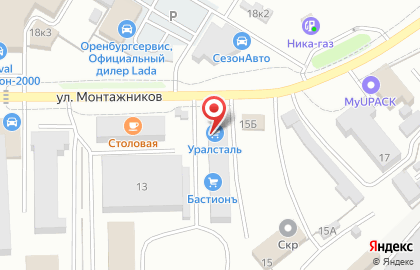 Металлобаза по продаже черного металлопроката Уралсталь на улице Монтажников на карте