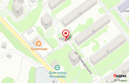 Продовольственный магазин Калина на улице Луначарского на карте