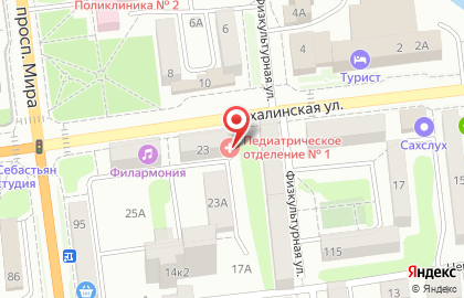 Южно-Сахалинская детская городская поликлиника на Сахалинской улице на карте