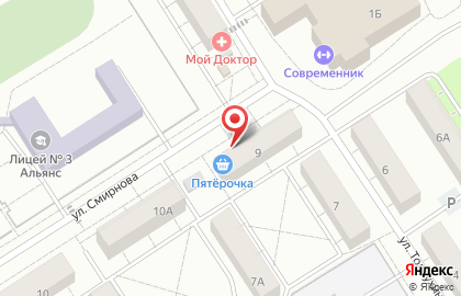 Супермаркет Пятёрочка на улице Толбухина, 9 в Берёзовском на карте