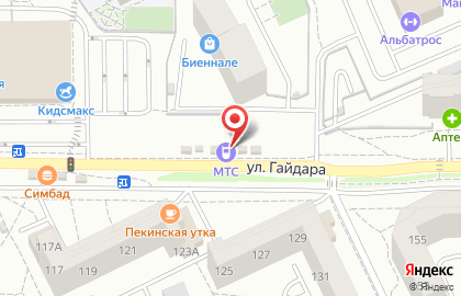 Салон сотовой связи МТС на улице Гайдара на карте