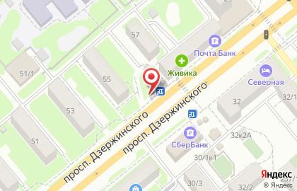 Киоск фастфудной продукции на проспекте Дзержинского на карте