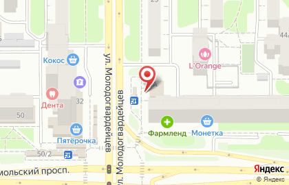 Кафе КишМиш на улице Молодогвардейцев на карте