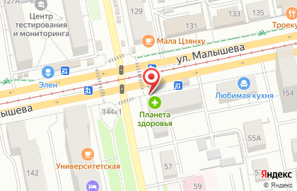 Киоск по продаже фруктов и овощей на улице Малышева 146 на карте