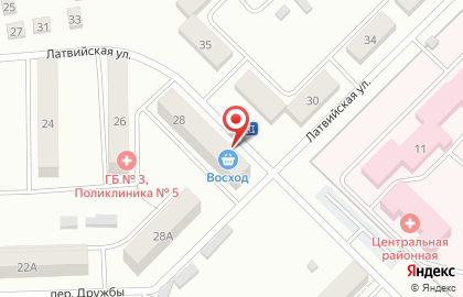 Продовольственный магазин Восход на Латвийской улице на карте