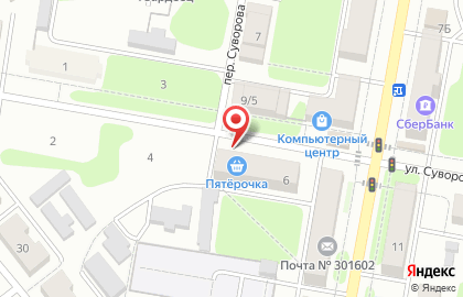 Дискаунтер Пятёрочка на улице Суворова, 6 в Узловой на карте