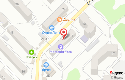 Сеть фирменных салонов МегаФон на Софийской улице на карте