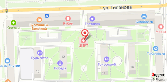 Лечебно-диагностический медицинский центр ЦМРТ на улице Типанова на карте