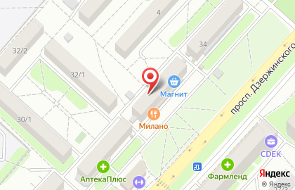 Пиццерия Milano на проспекте Дзержинского на карте