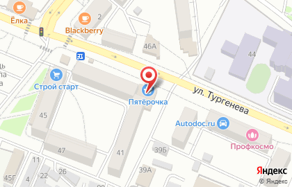 Супермаркет Пятёрочка на улице Тургенева на карте