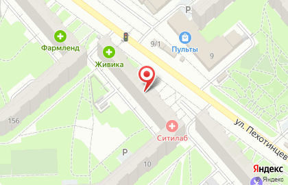 Обувной магазин Юничел на улице Пехотинцев на карте